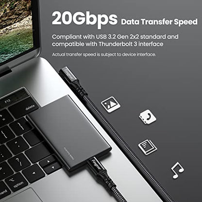Fasgear USB C to USB C 3.2 Gen 2x2 Cable, 10ft, Black | 90 Degree, 4K Video, 20Gbps, 100W, Nylon Braided, Compatible with Mac-book Pro, i-Pad Pro, Laptops, Monitors, Galaxy S22 - color: Black, size: 10 ft