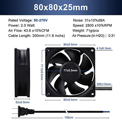 Wathai 80mm EC Axial Fan AC 110V 120V Brushless Cooling Fan 80mm x 25mm | Dual Ball, 80V - 240V Universal voltage, 30% Less Power vs Traditional AC Fan, small exhaust fan - style: 80x25mm