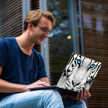 PLIGREAT White Tiger Laptop Decal Sticker Skin Cover, Blue Eyes Laptop Sticker Skins Decal Fits 12" 13" 13.3" 14" 15" Laptops Universal Removable Vinyl Notebook Art Protector Netbook PC Cover Decal - color: black,white