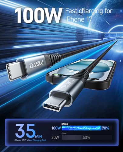 Extra Long USB C to USB C Cable 100W 15ft 2Pack Charger Cable Fast Charging | Compatible with iPhone 17/17 Pro Max, iPhone 16 Series, iPhone 15 Series, Galaxy S24/S23/S22, Car Play, MacBook, iPad - color: Black, size: 15FT 2Pack, style: 100W USB C to USB
