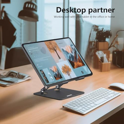 Aoviho Tablet Stand for Desk,Adjustable Tablet Holder,Black | Stable Aluminum Design, Fits iPad Pro/Air/Mini & Samsung Tablets, Adjustable Viewing, Ideal for Office & Home - color: Black