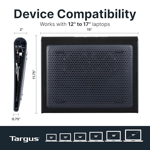Targus Dual Cooling Fan Laptop Chill Mat, Best Notebook tray, adjustable Cooling Pad for 17-Inch Notebook, laptop stand for desk/bed/ lap with USB-A/ Mini USB cable to gadget, Black /Grey (AWE55GL) - style: Cooling Pad Black