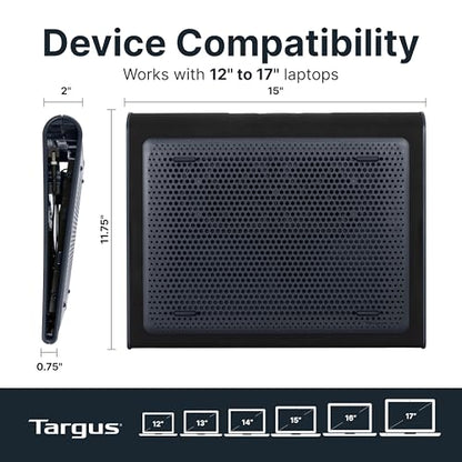 Targus Dual Cooling Fan Laptop Chill Mat, Best Notebook tray, adjustable Cooling Pad for 17-Inch Notebook, laptop stand for desk/bed/ lap with USB-A/ Mini USB cable to gadget, Black /Grey (AWE55GL) - style: Cooling Pad Black