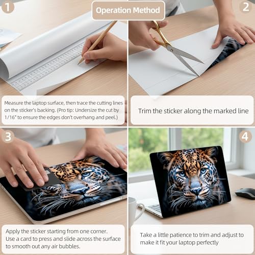 Aesthetic Laptop Skin Cover,12-15.6 Inch Universal Vinyl Sticker Decal,Leopard Face Pattern Waterproof Scratch-Resistant Notebook Wrap,Removable Residue-Free Protector - color: Leopard Face Pattern