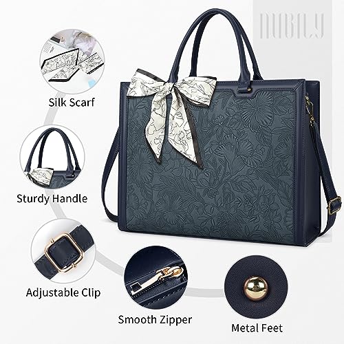 Laptop Bag for Women 15.6 Inch Laptop Tote Bag Waterproof Leather Computer Bag Business Lightweight Office Briefcase Large Shoulder Handbag Deep Blue - color: Deep Blue