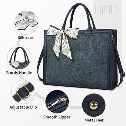 Laptop Bag for Women 15.6 Inch Laptop Tote Bag Waterproof Leather Computer Bag Business Lightweight Office Briefcase Large Shoulder Handbag Deep Blue - color: Deep Blue