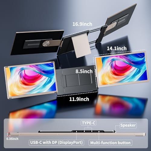 S6 Laptop Screen Extender Monitor Portable, 15.6'' Dual Screen Monitors for Laptop Plug and Play, FHD 1080P IPS Multi Triple Monitor for 13''-17'' Laptops Compatible with Mac/Wins/Android/Dex