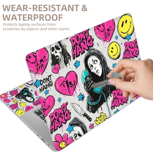 Universal Laptop Skin Sticker for 12/13/14/15.6 Inch Laptops, Reusable Vinyl Laptop Decal Cover, Waterproof Scratch Resistant Notebook Skin with 2 Wrist Pads,Ghost Art Print - color: Ghost Art Print