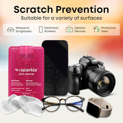 Sparkle Anti-Reflective Safe Square Lens Cleaner Spray Kit – 4 (20ml) Glasses Cleaner Spray with Microfiber Cloths & Travel Pouch for Eyeglasses, Lenses & Camera Cleaning Kit (9 Piece Set) - style: Pink | 1 Multipurpose Pouch + 4x0.68oz Lens Spray + 4 Clo