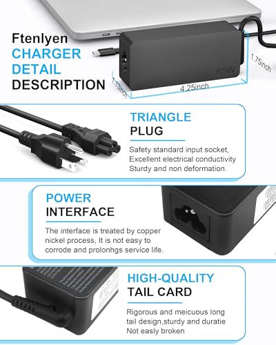 65W USB C Laptop Charger Compatible with Lenovo ThinkPad T14 T14s T15 T16 E14 E15 E16 T480 T480S T580S E480 E580 X1 Carboon Yoga 7i 9i C930 C940 X13 Chromebook C330 S330 Fast Power Adapter