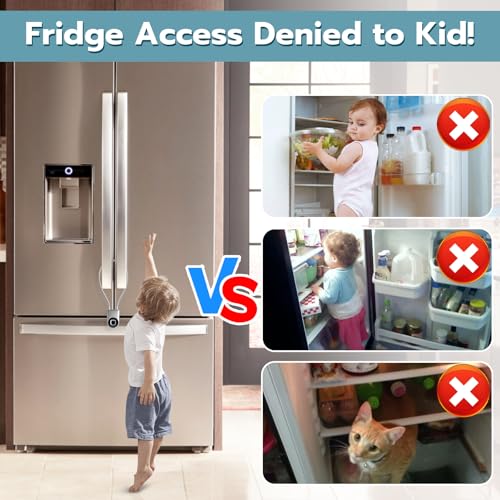 Fingerprint Cable Lock, Fridge Lock with Fingerprint Bluetooth APP Control, Smart Biometric Waterproof Child-Proof Refrigerator Locks for Kids & Adults Fridge French Door Cabinet Gate - color: Silver