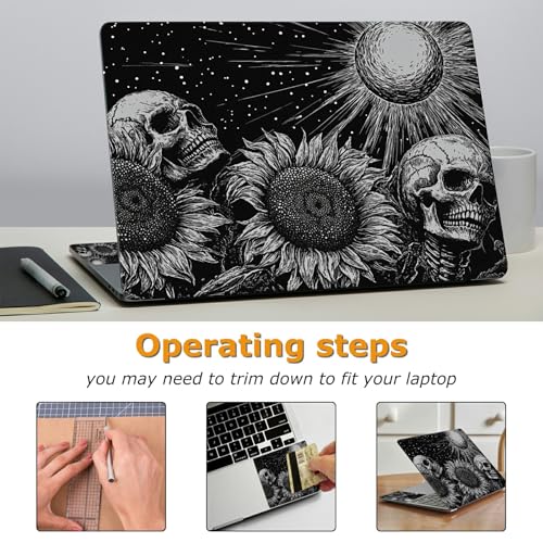 Universal Laptop Skin Sticker with 2 Wrist Pad Decals, 3-Piece Removable Vinyl Laptop Cover, Dark Sunflowers Skull Waterproof Anti-Scratch, Easy-Trim Fit for 13.3" 14" 15.6" Laptops - color: Dark Sunflowers Skull
