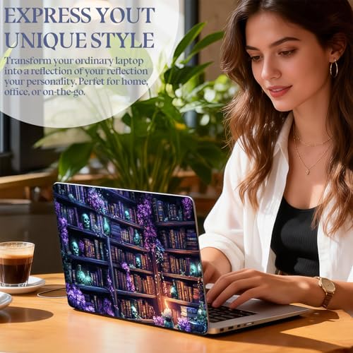 Universal Laptop Skin Sticker Decal,15.6 Inch Laptop Vinyl Cover for 13" 14" 15.6" Laptop,Scratch-Resistant Waterproof Protector Wrap,Reusable with Wrist Pads,Magic Library with kulls - color: Magic Library with kulls