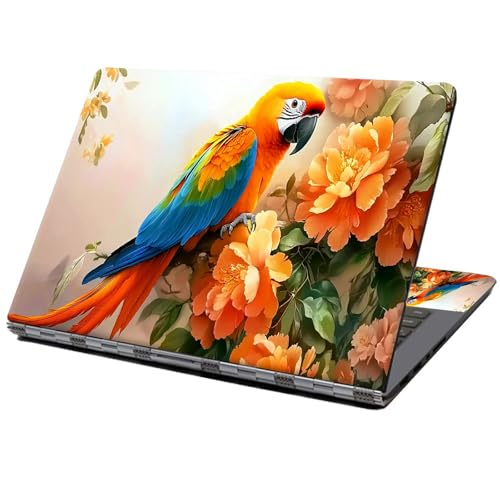 Laptop Skin Sticker Decal 12" 13" 13.3" 14" 15" 15.6",Waterproof Scratch Resistant Vinyl,Reusable Easy to Apply,for MacBook HP Dell Notebooks Netbooks Laptop,2 Wrist Pads,Cute Parrot Flower - color: Cute Parrot Flower