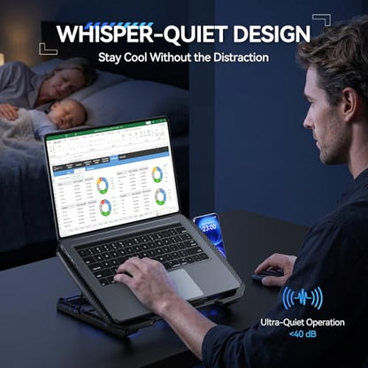 TECKNET Laptop Cooling Pad with Phone Stand, Laptop Cooler for 12-17.3 Inch | Stepless Speed Control to 2600 RPM, 360° All-Around Cooling, Whisper-Quiet Design, 5-Level Heights, Dual USB Ports