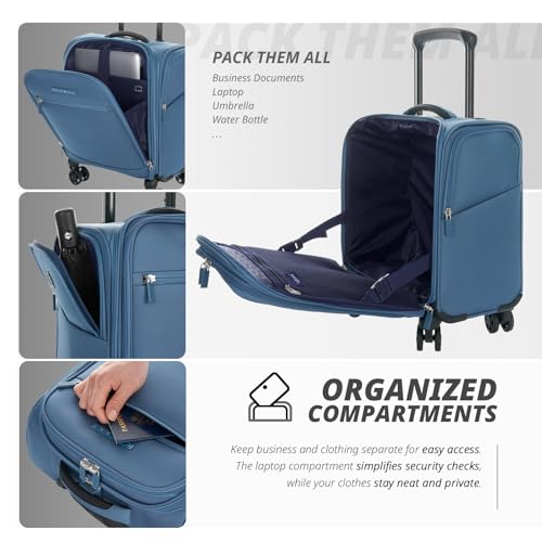 Verage Underseat Carry On Luggage with Wheels,14.5-Inch,Coast Blue | Personal Item Bag,Airline Approved, Laptop Compartment, USB Charging Port - color: Coast Blue, size: 14.5-Inch Plus Underseat