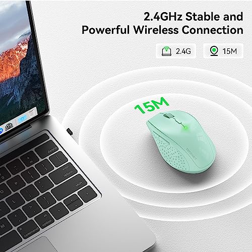 TECKNET Wireless Mouse, 2.4G USB Computer Mouse with 6-Level Adjustable 4800 DPI, 30 Months Battery, Ergonomic Grips, 6 Buttons Portable for PC, Chromebook, Mac - Green - color: Green
