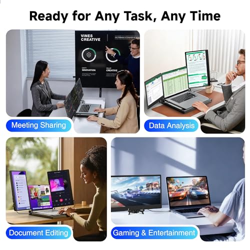Laptop Screen Extender, 14" FHD 1080P Triple Portable Monitor for Laptops, Stretchable Base and Detachable Screen, Plug & Play, Monitor Extender for 13–17.3" Laptops, Compatible with Window/Mac/Chrome - size: 14" Triple Screen