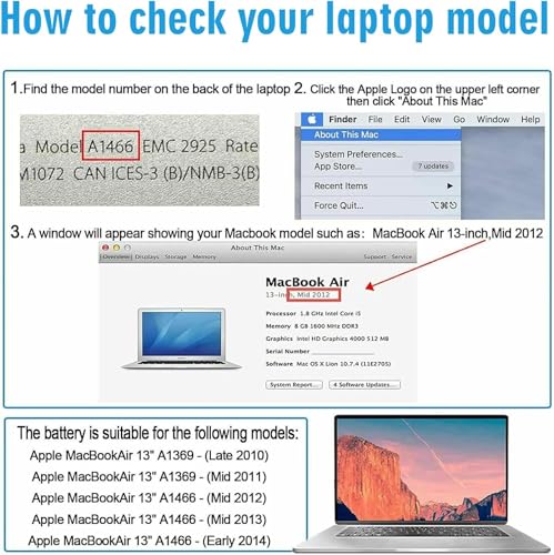 TREE.NB A1405 A1466 Replacement Laptop Battery for MacBook Air 13 inch A1466 (Mid 2012,Mid 2013,Early 2014, Early 2015,2017) A1369 (Late 2010 Mid 2011 Version), Also fit A1496 A1377 661-5731 Upgraded - size: 11.5x5.39x0.2inch A1405