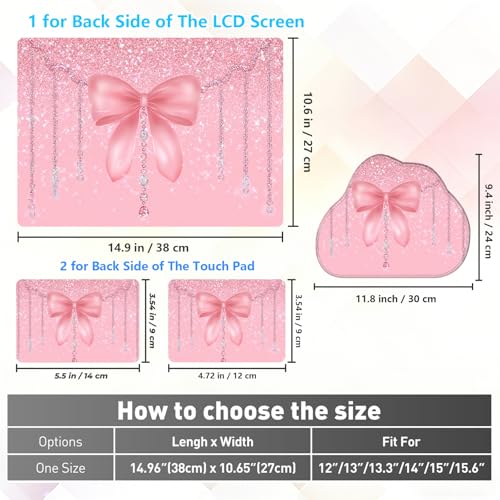 Laptop Skin Sticker Decal 15-15.6 Inch with Cute Mouse Pad, Universal Reusable Vinyl Sticker for 12.1 13 13.3 14 15.4 Inch Netbook and Notebook PC, Pink Glitter Bow - color: Pink Glitter Bow