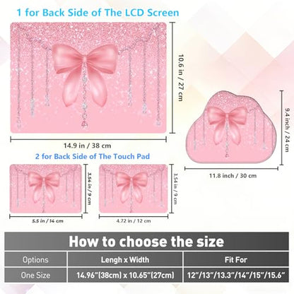 Laptop Skin Sticker Decal 15-15.6 Inch with Cute Mouse Pad, Universal Reusable Vinyl Sticker for 12.1 13 13.3 14 15.4 Inch Netbook and Notebook PC, Pink Glitter Bow - color: Pink Glitter Bow