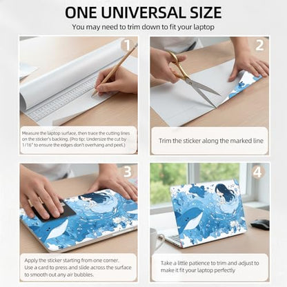 Cute Whale Girl Anime Universal Laptop Skin Sticker 3PCS, Protective Decal Trim-to-Fit 11.6" 13.3" 14" 15.6" Laptop Vinyl Cover, Removable Anti-Scratch Computer Decal Protector - color: Cute Whale Girl Anime