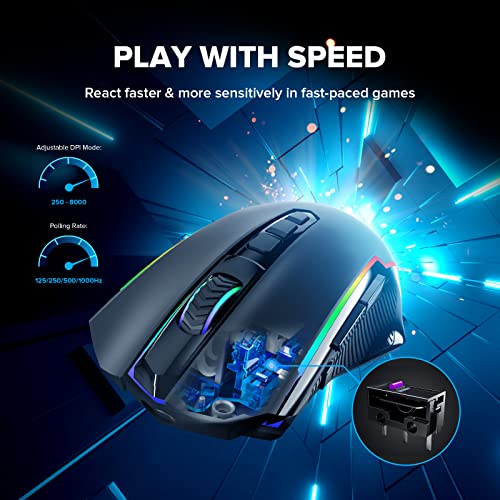 Redragon Gaming Mouse, Wireless Mouse Gaming with 8000 DPI, PC Gaming Mice with Fire Button, RGB Backlit Programmable Ergonomic Mouse Gamer, Rechargeable, 70Hrs for Windows, Mac Gamer, Black - color: Black, style: 2.4G/ Wired