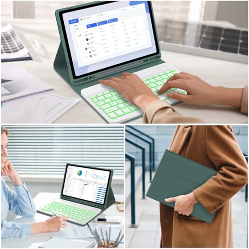 Keyboard Case for Samsung Galaxy Tab A9 Plus 5G 11 inch 2023 (SM-X210/X216/X218), 7 Color Backlit Detachable Keyboard Bluetooth, Smart Folio Cover with S Pen Holder for Galaxy Tab A9+ 11"(Dark Green) - color: Dark Green