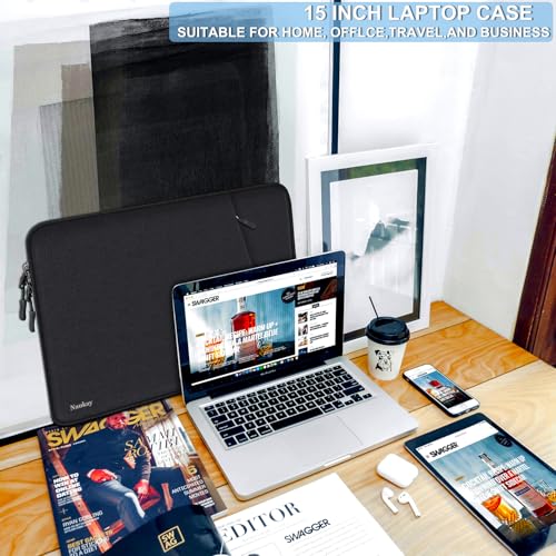 Naukay Laptop Sleeve 15 inch, Shockproof Protective Computer Case Cover with Accessories Pocket, Water Resistant Traveling Carrying Laptop Bag Compatible for MacBook Dell HP Acer Asus Lenovo, Black - size: 15 inch