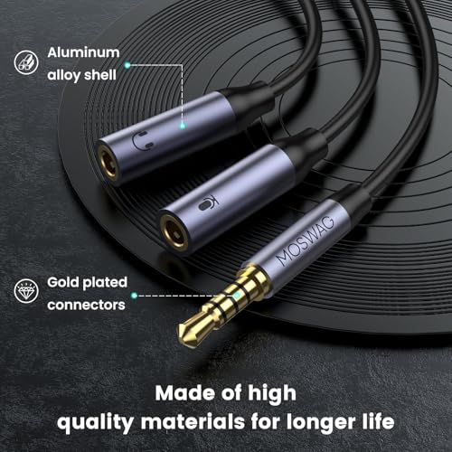 MOSWAG 3.5mm TRRS Headphone Splitter, 1 Male to 2 Female Mic Audio Y Cable | 3.5 mm male to Dual Female Headphone Mic Splitter Jack, TPE material, For Switch 2, PS5/PS4, Xbox, Laptop, Phone, Tablet