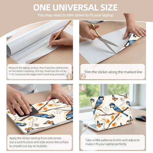 Universal Laptop Skin Sticker for 12/13/14/15.6 Inch Laptops, Reusable Vinyl Laptop Decal Cover, Waterproof Scratch Resistant Notebook Skin with 2 Wrist Pads,Hummingbirds Illustration - color: Hummingbirds Illustration