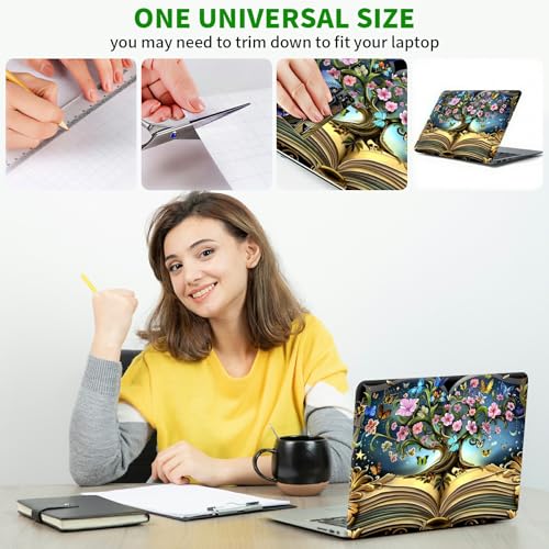 Laptop Skin Sticker Decal, Universal Protective Cover Fit 12 13 14 15.6 Inch Notebook, Reusable Water-Resistant Vinyl Decal w/ 2 Wrist Pads for Business Travel Office, Book Tree - color: Book Tree