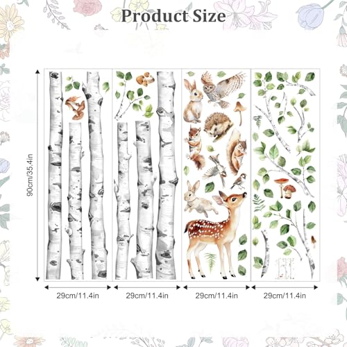 Large Birch Tree Wall Decals Forest Animal Stickers | Deer Rabbit Squirrel Owl Vinyl Wall Art Sticker Peel and Stick Decal for Baby Nursery Kids Room Home Decor (H: 60.2 In) - style: H60.2" White