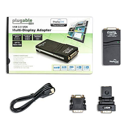 Plugable USB 2.0 to HDMI, DVI, or VGA I Multi-Monitor External Video Graphics Card Adapter up to 1920x1080 Supports Windows 11, 10, 8.1, 7, XP, Mac, and ChromeOS - size: 1920x1080 VGA/DVI/HDMI