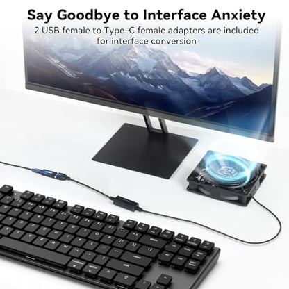 ELUTENG 120mm USB PC Fan 5V with 3 Speed Contorl, Portable USB Computer Fan | High Airflow Electronic Cooling Fan with USB Feamle to USBC Female Adapter for Laptop/TV Box/AV Cabinet/PS5/Router - size: 120mm with female adapter