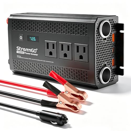 1000W Power Inverter for Vehicles, 12V DC to 110/120V AC Car Inverter with 3 AC Outlets, USB 24W/ PD 30W Fast Charger. (1000w-black) - color: 1000w-black