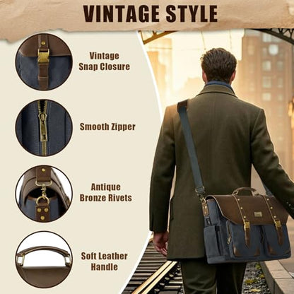 MATEIN Professional Work Bag with USB Port, 15.6 Inch Laptop Messenger Bag | Men Canvas Briefcase, Wet Pocket, RFID Blocking Pocket, Water Resistant, Computer Sachel, Commuting, Brown & Charcoal Grey - color: Brown & Charcoal Grey