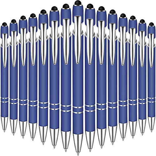 Zonon 38 Pieces Rubberized Ballpoint Pen with Stylus Tip Stylish Metal Pen Capacitive Styli with Soft Rubberized Grip, Black Ink for Most Devices(Dark Blue) - color: Dark Blue