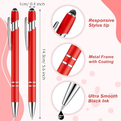 Zonon 38 Pieces Rubberized Ballpoint Pen with Stylus Tip Stylish Metal Pen Capacitive Styli with Soft Rubberized Grip, Black Ink for Most Devices(Red) - color: Red