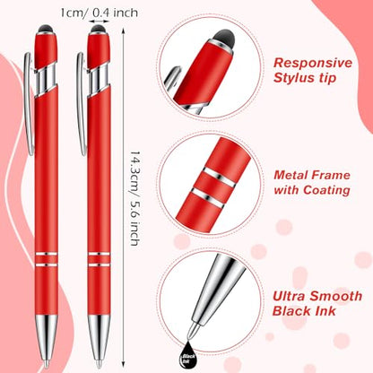Zonon 38 Pieces Rubberized Ballpoint Pen with Stylus Tip Stylish Metal Pen Capacitive Styli with Soft Rubberized Grip, Black Ink for Most Devices(Red) - color: Red