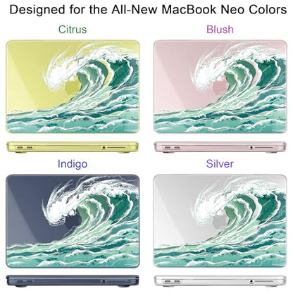 Batianda Case for MacBook Neo 13 Inch 2026 Model A3404, Aqua Wave | 4-in-1 Laptop Accessories Bundle with Aqua Ocean Wave Art, Ultra Slim Hard Shell for Beach Lovers and Students - color: Artistic Wave