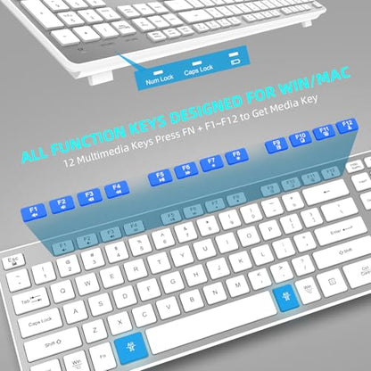 Slim Wireless Keyboard for Mac and Windows, Ultra Quiet Low-Profile Flat Key Board with Full-Size Keys, 2.4GHz Wire Less for PC, Mac, Windows 11/10/8/7 Silver - size: Standard Keyboard Size
