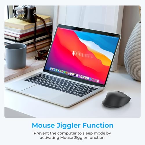 iClever MD360 Bluetooth Mouse for Laptop, Multi-Device Wireless Mouse (Bluetooth & 2.4G) with Mouse Jiggler, Rechargeable, 4 DPI Adjustable, 6 Buttons, Ergonomic, Compatible with Windows, macOS, iPad