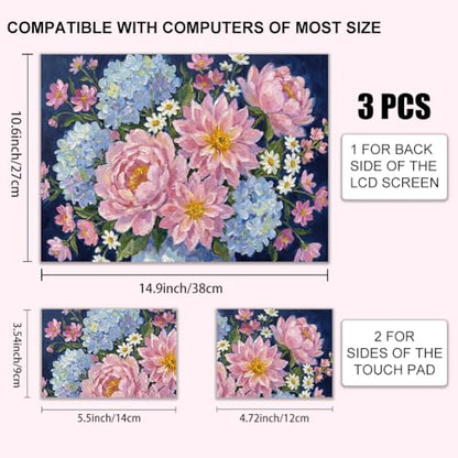 3pcs Laptop Decal Sticker Skin Cover 11.6" 12" 13" 13.3" 14" 15" 15.4" 15.6" inch Computer Vinyl Skin Stickers Waterproof Art Protector(Oil Painting of Flowers) - style: pink bustling