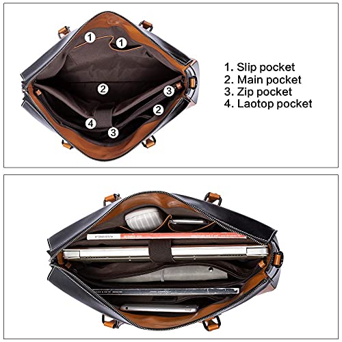 BOSTANTEN Briefcase for Women Leather Laptop Bag 15.6 inch Computer Messenger Office Business Work Tote - color: Black