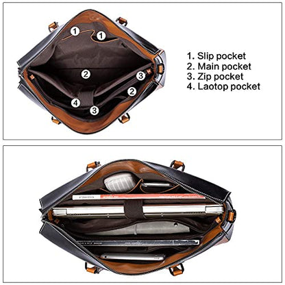 BOSTANTEN Briefcase for Women Leather Laptop Bag 15.6 inch Computer Messenger Office Business Work Tote - color: Black