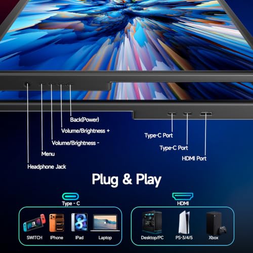 Large Portable Monitor 23.8inch 120Hz USB-C Monitor, Laptop Screen Extender | Ultra-Slim Travel IPS Display with HDR, 100% sRGB, VESA Mount & Built-in Speakers for Mac Phone PS5 Xbox Switch - size: 23.8