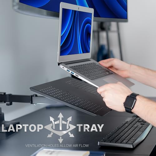 VIVO Extra Tall Desk Mount for up to 49 inch Ultra-Wide Monitor and Tray for up to 17 inch Laptop, Clamp-on Adjustable Stand Holds 44 lb Screens, VESA up to 100x100, Black, STAND-V102T-L