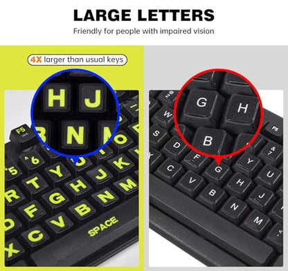 2PCS English Keyboard Stickers, Large Letters Full Set Keyboard Letter Replacement Stickers for Laptop PC Computer, Matte English Keyboard Alphabet Sticker Black Background with Yellow Lettering - color: English-balck/Green-full Set