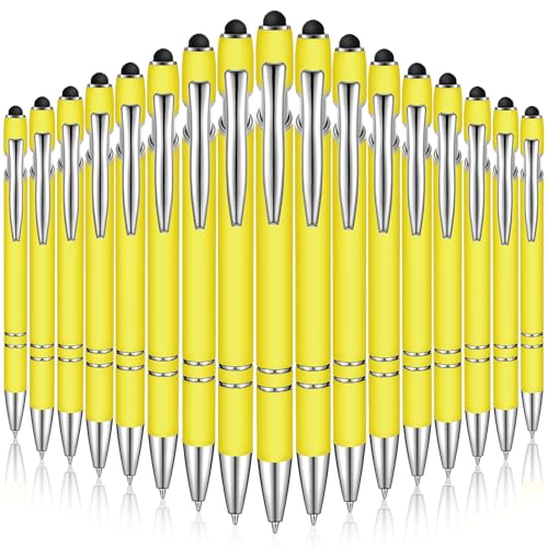 Zonon 38 Pieces Rubberized Ballpoint Pen with Stylus Tip Stylish Metal Pen Capacitive Styli with Soft Rubberized Grip, Black Ink for Most Devices(Yellow) - color: Yellow